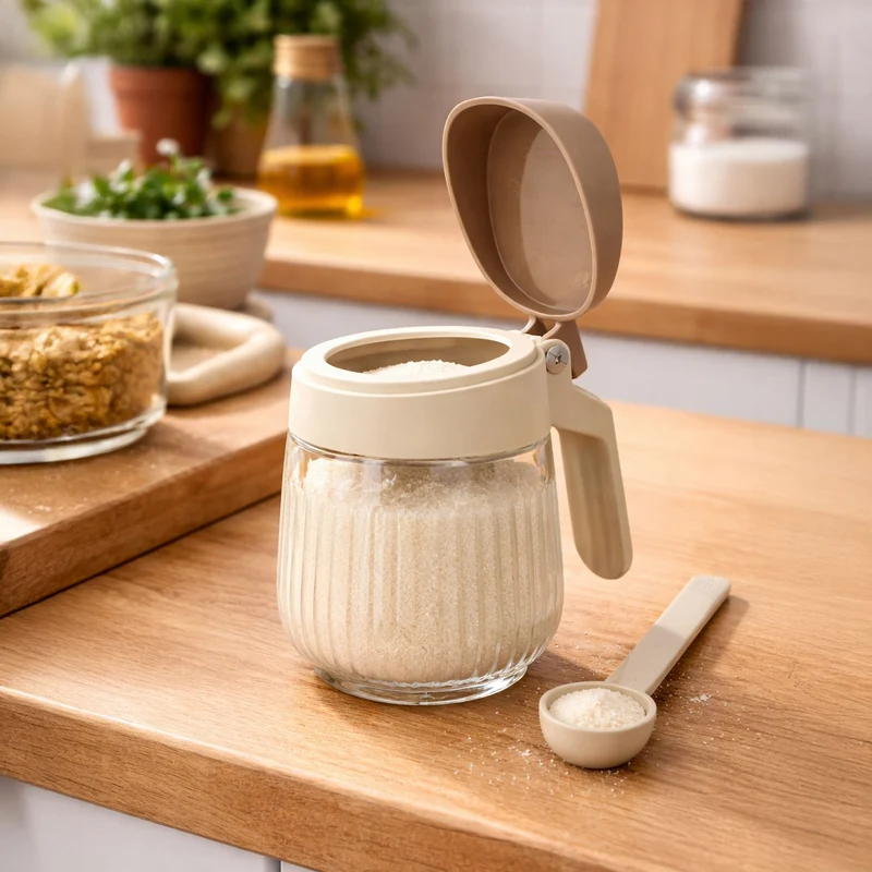 Bocal à épices en polypropylène crème et verre