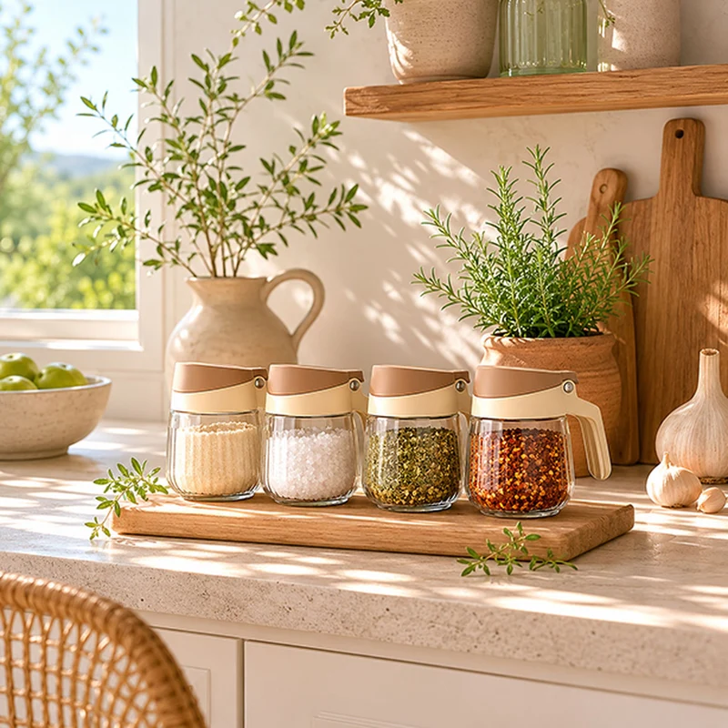 Bocal à épices en polypropylène crème et verre