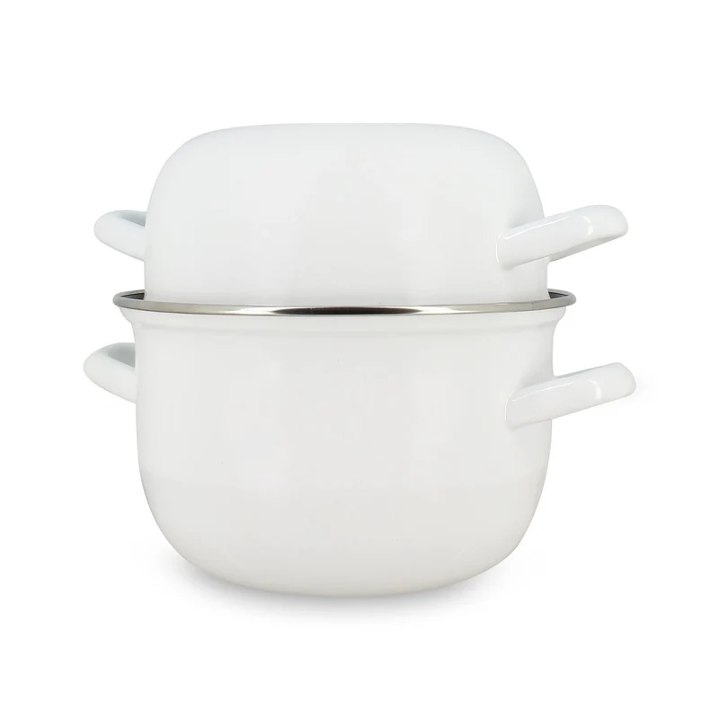 Marmite à moules en acier émaillé blanc 18 cm