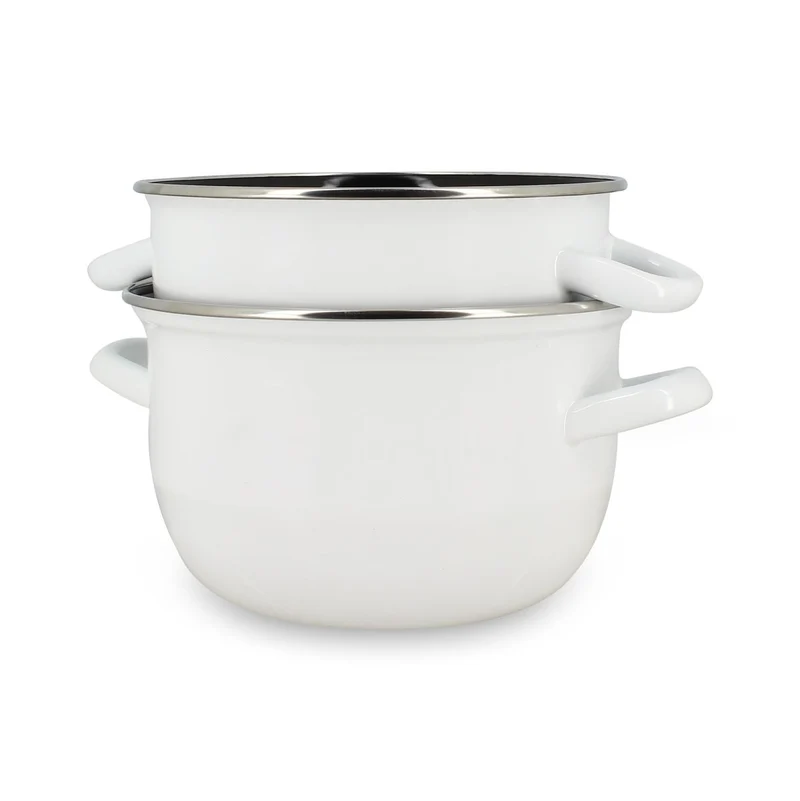 Marmite à moules en acier émaillé blanc 18 cm