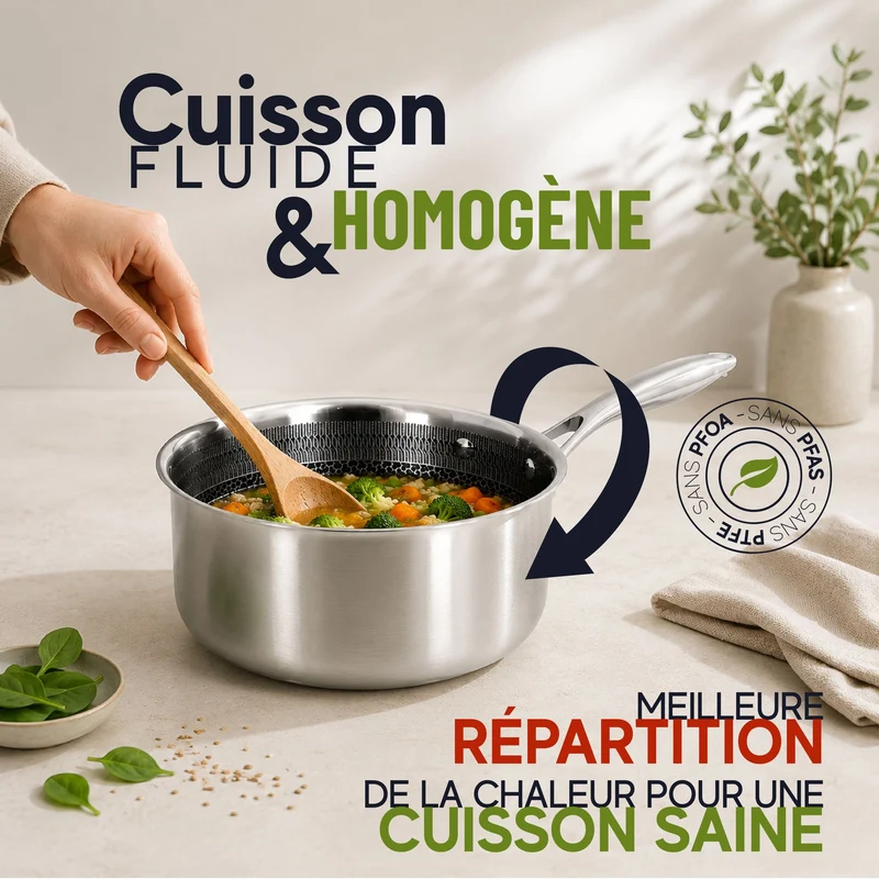 Casserole Trinox Ø16 cm en acier inoxydable avec revêtement antiadhésif sans PFAS