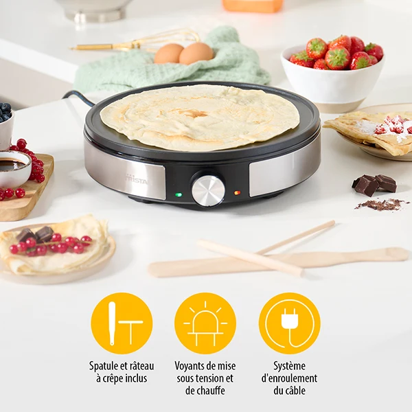 Crêpière électrique 30 cm avec thermostat 1200 W grise BP-2638 Tristar