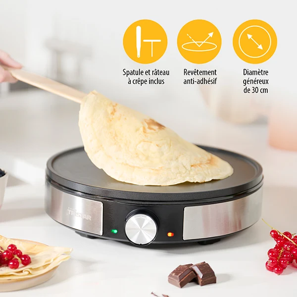 Crêpière électrique 30 cm avec thermostat 1200 W grise BP-2638 Tristar