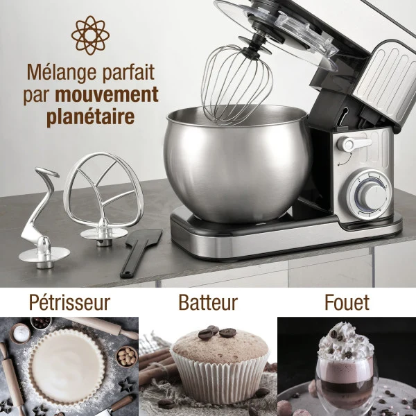 Robot pétrin TRO-1600 avec bol inox 6 L 1300 W Techwood