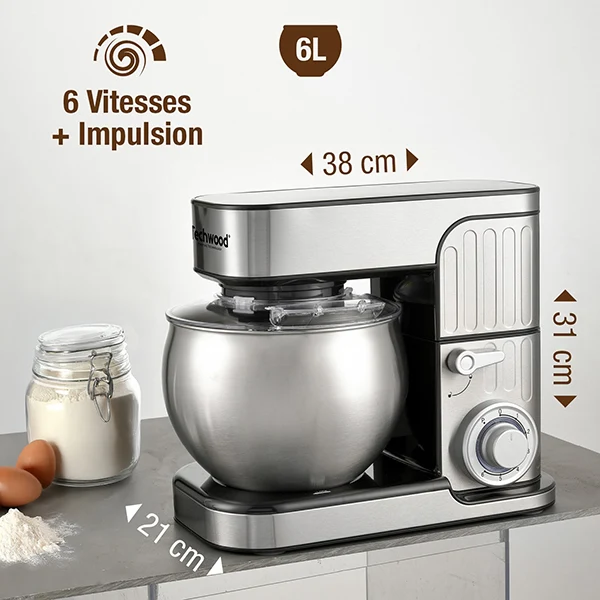 Robot pétrin TRO-1600 avec bol inox 6 L 1300 W Techwood