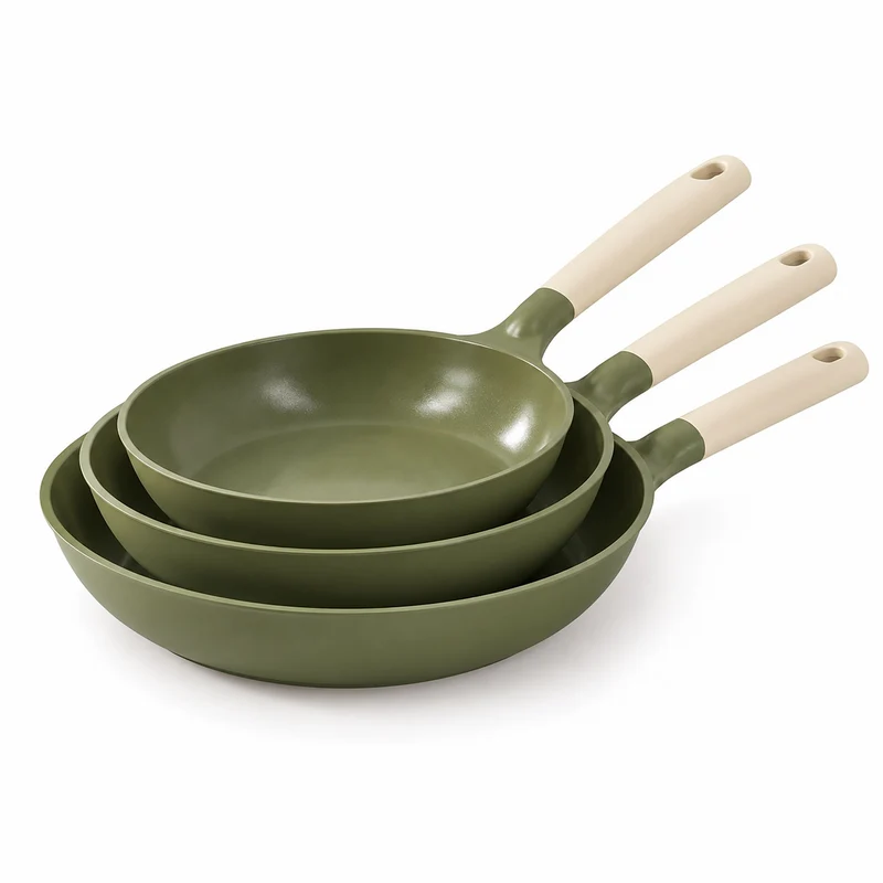 Lot de 3 poêles Anna en fonte aluminium vert