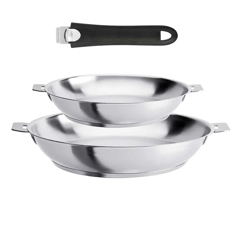 Lot de 2 Poêles hautes inox Strate poignée amovible OFFERTE - CRISTEL