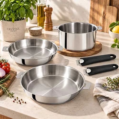 Lot 3 pièces inox Mutine avec 2 poignées OFFERTES - CRISTEL
