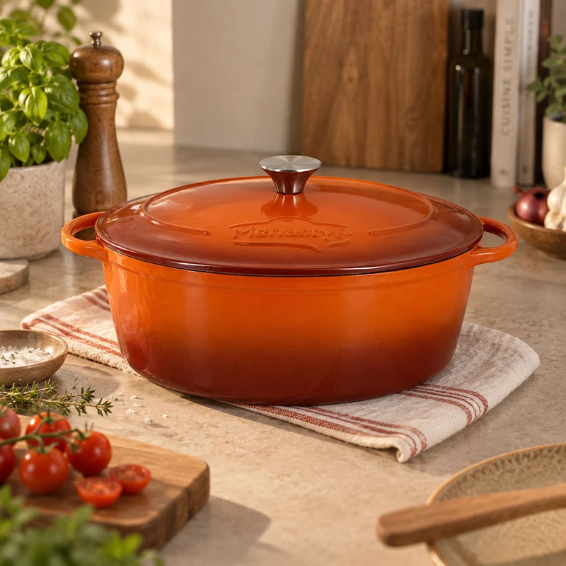 Cocotte Montagne ovale 9 litres en fonte émaillée brique