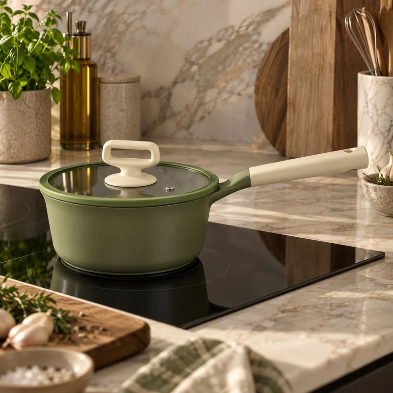 Casserole Anna 18cm en fonte aluminium vert avec couvercle