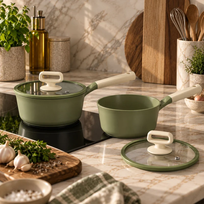 Casserole Anna 18cm en fonte aluminium vert avec couvercle