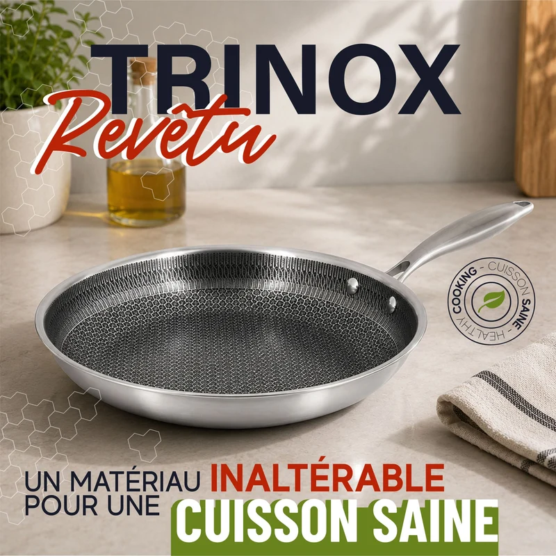 Poêle Trinox Ø24 cm en acier inoxydable avec revêtement antiadhésif sans PFAS