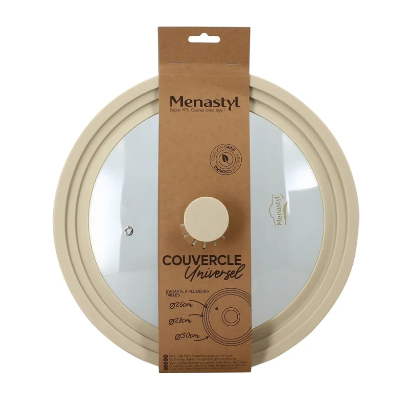 Couvercle Universel Multitaille 26/28/30 cm en Verre Trempé & Silicone Souple