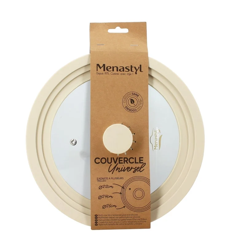 Couvercle Universel Multitaille 22/24/26 cm en Verre Trempé & Silicone Souple
