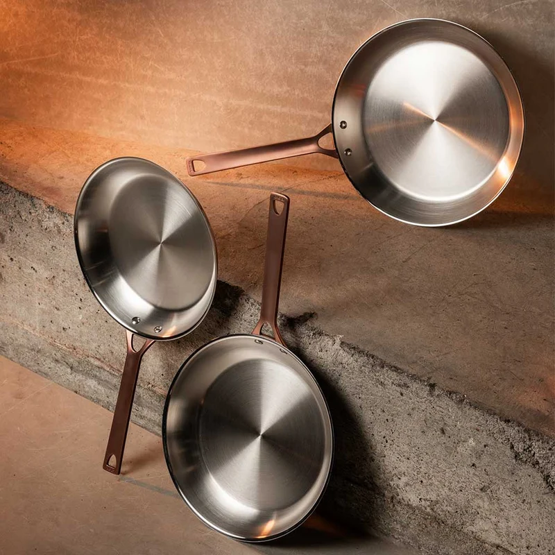 Poêle Inox Brossé Poignée Cuivrée - CRISTEL