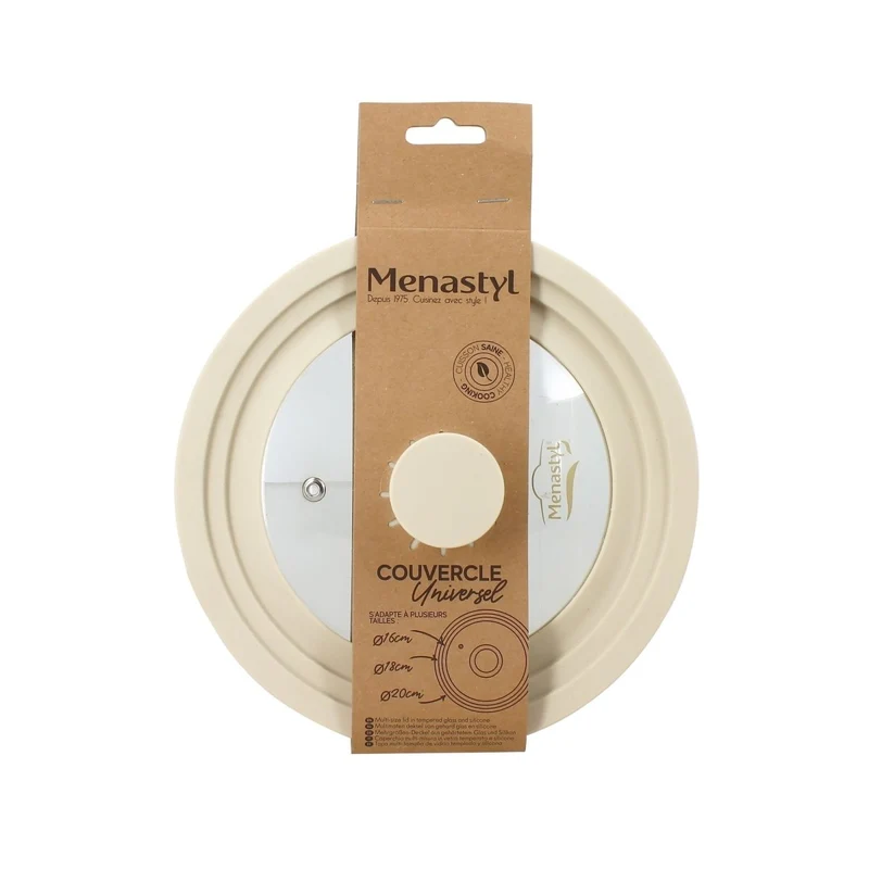 Couvercle Universel Multitaille 16/18/20 cm en Verre Trempé & Silicone Souple