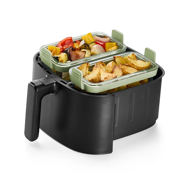 Set de 2 plats en verre rectangulaires pour friteuse à air chaud Lékué