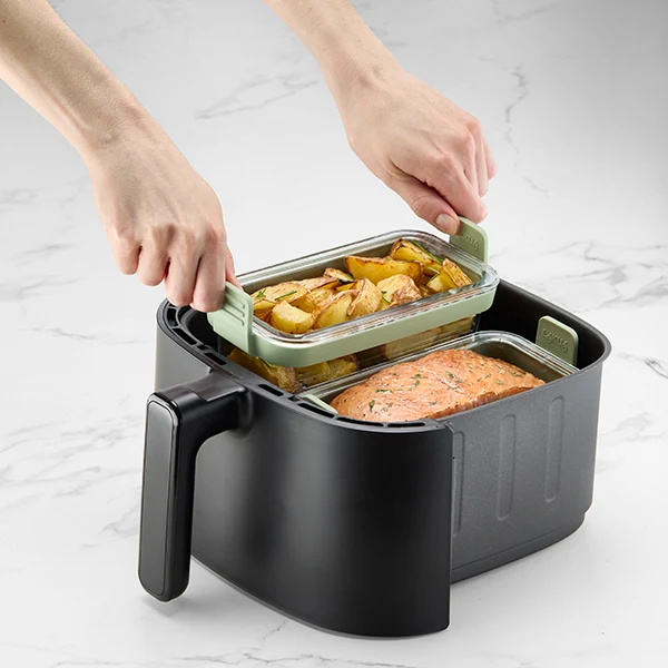 Set de 2 plats en verre rectangulaires pour friteuse à air chaud Lékué