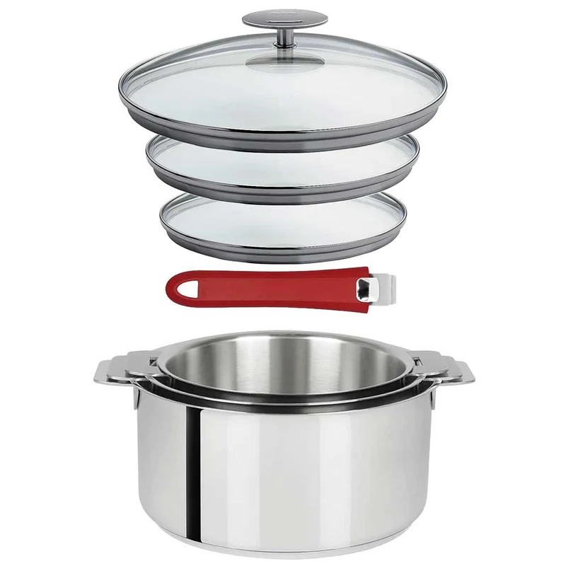 Lot 3 Casseroles inox Mutine avec Poignée et Couvercles - CRISTEL