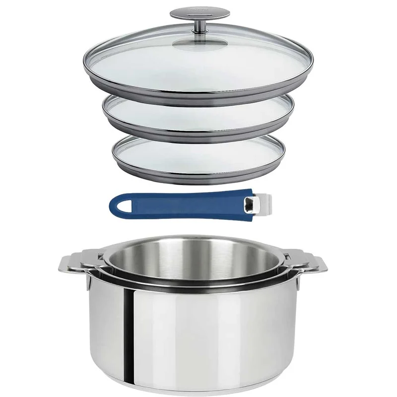 Lot 3 Casseroles inox Mutine avec Poignée et Couvercles - CRISTEL