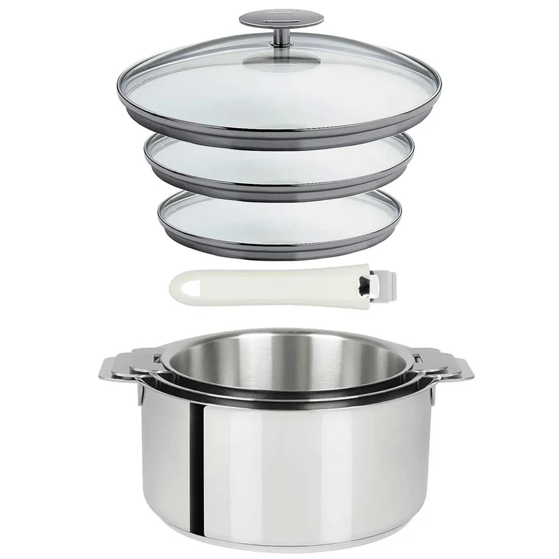 Lot 3 Casseroles inox Mutine avec Poignée et Couvercles - CRISTEL
