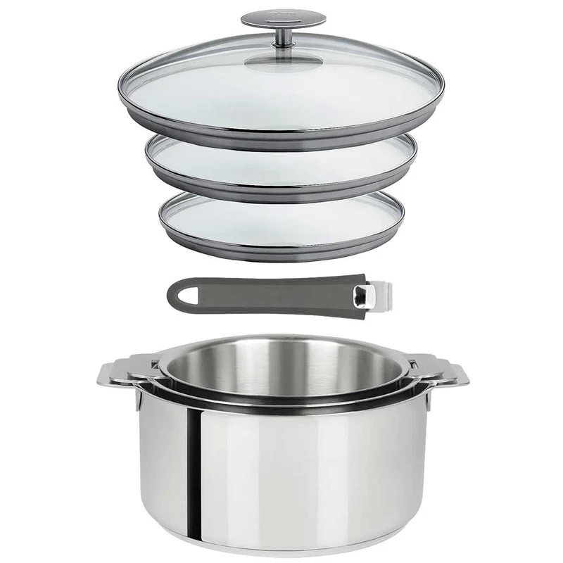Lot 3 Casseroles inox Mutine avec Poignée et Couvercles - CRISTEL