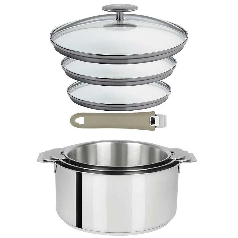 Lot 3 Casseroles inox Mutine avec Poignée et Couvercles - CRISTEL