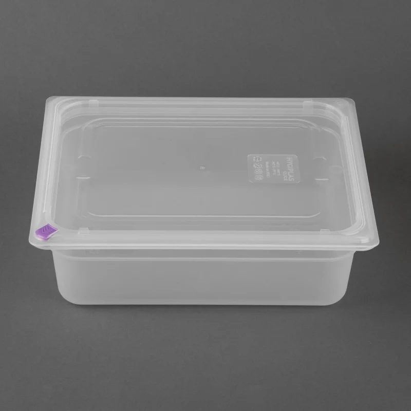 Bacs PP Hygiplas Click GN 1/2 avec couvercles et 7 clips de couleur 100mm 5,9L (lot de 4)