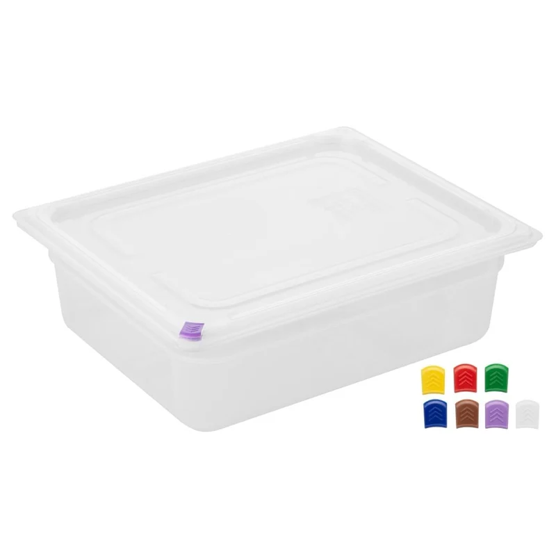 Bacs PP Hygiplas Click GN 1/2 avec couvercles et 7 clips de couleur 100mm 5,9L (lot de 4)