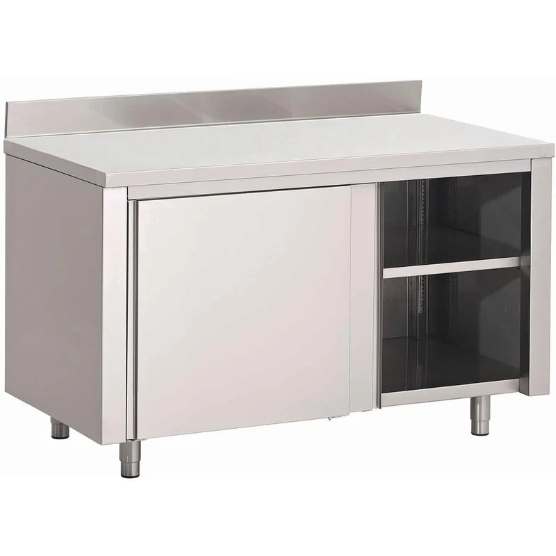 Table armoire inox avec portes coulissantes et dosseret Gastro M 2000 x 700 x 850mm