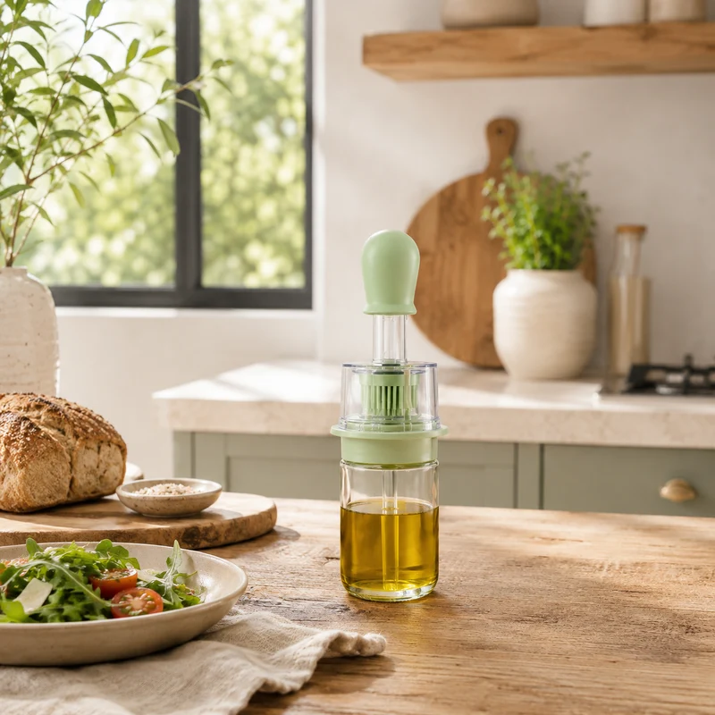 Bouteille d'huile avec brosse 18 cl en verre et silicone