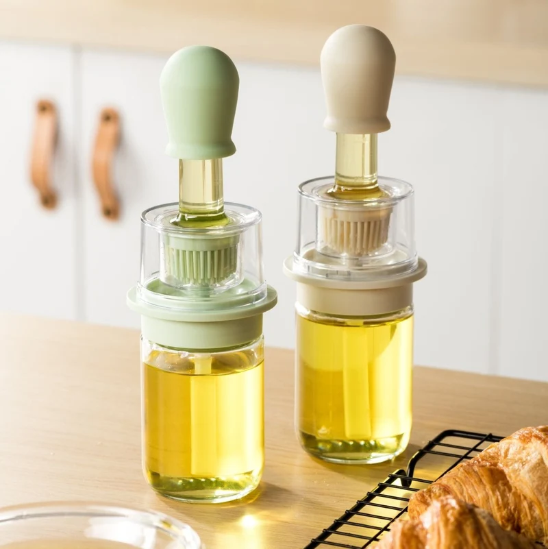 Bouteille d'huile avec brosse 18 cl en verre et silicone