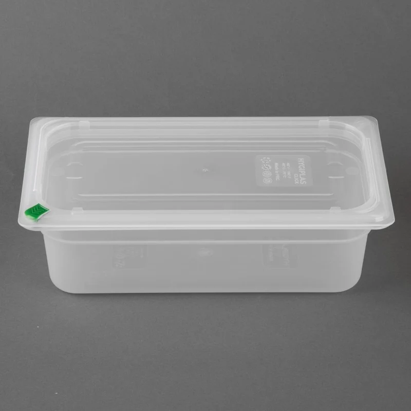 Bacs PP Hygiplas Click GN 1/3 avec couvercles et 7 clips de couleur 100mm 3,6L (lot de 4)
