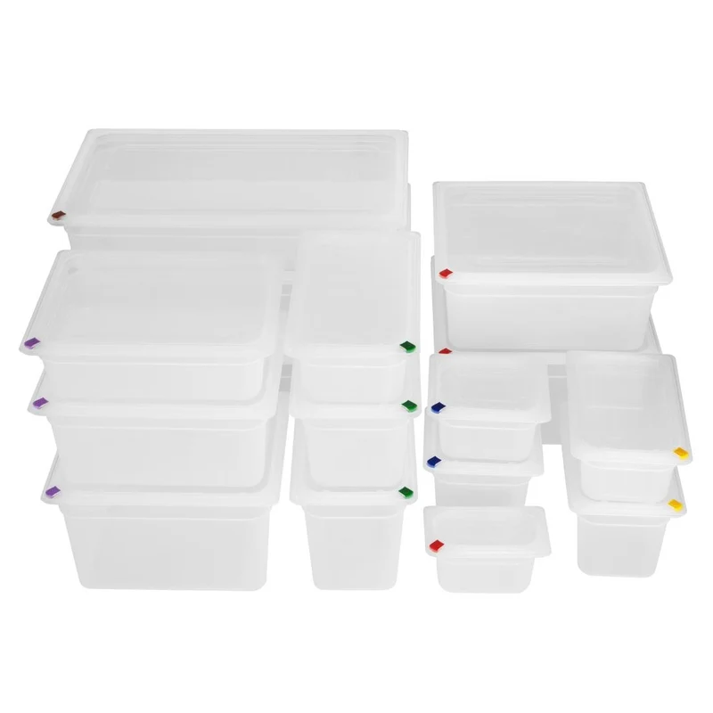Bacs PP Hygiplas Click GN 1/3 avec couvercles et 7 clips de couleur 100mm 3,6L (lot de 4)