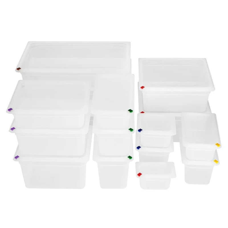 Bacs PP Hygiplas Click GN 1/3 avec couvercles et 7 clips de couleur 150mm 5,3L (lot de 4)