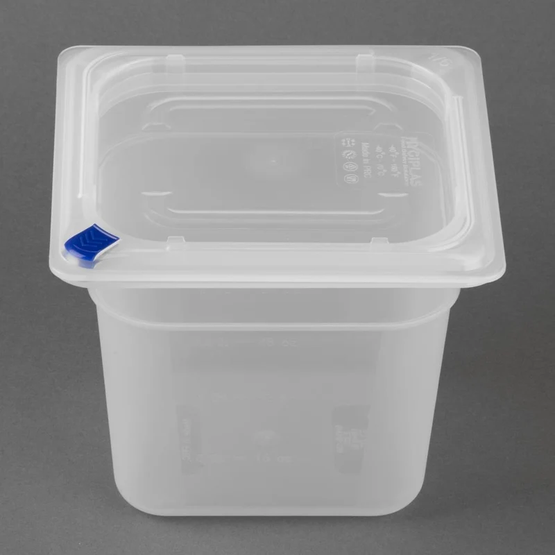 Bacs PP Hygiplas Click GN 1/6 avec couvercles et 7 clips de couleur 150mm 2,2L (lot de 4)