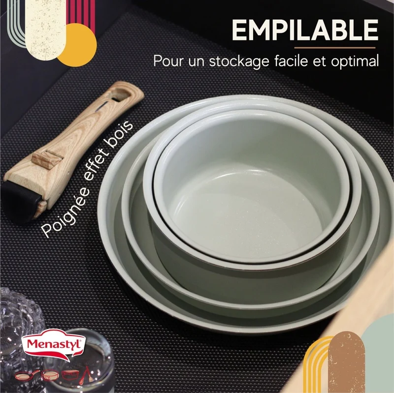 Lot de 2 poêles Colorama en aluminium recyclé amovible avec poignée