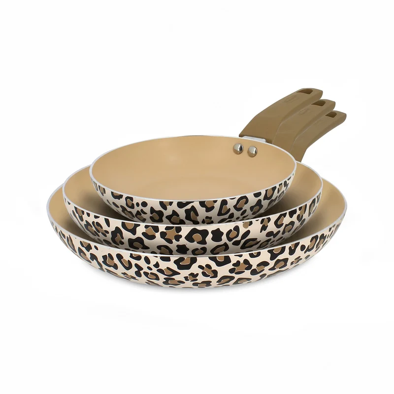 Set de 3 poêles Léopard 20/24/28 cm en aluminium induction marron