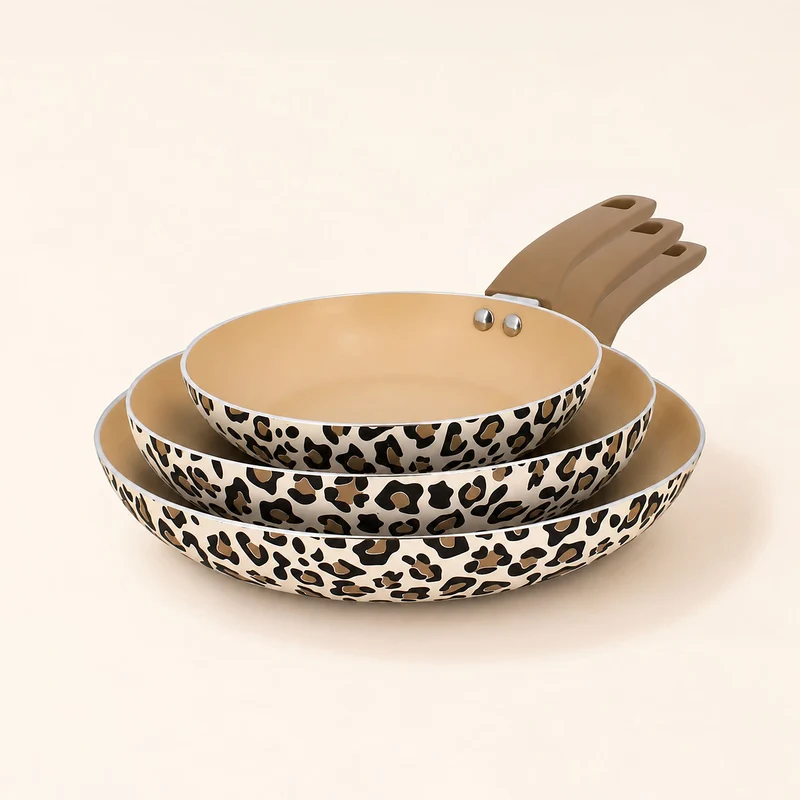 Set de 3 poêles Léopard 20/24/28 cm en aluminium induction marron