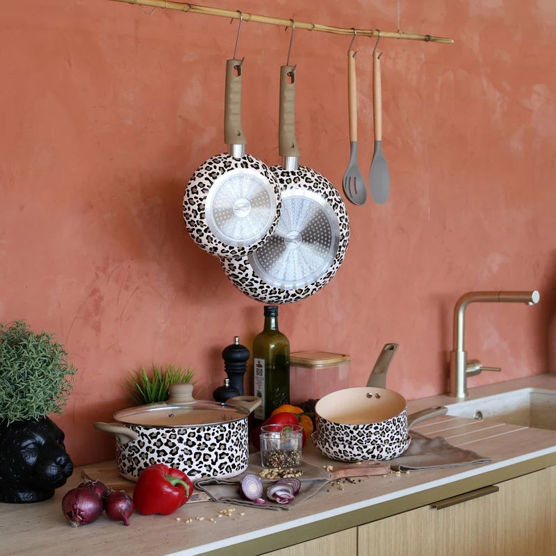 Set de 5 pièces Léopard aluminium induction marron