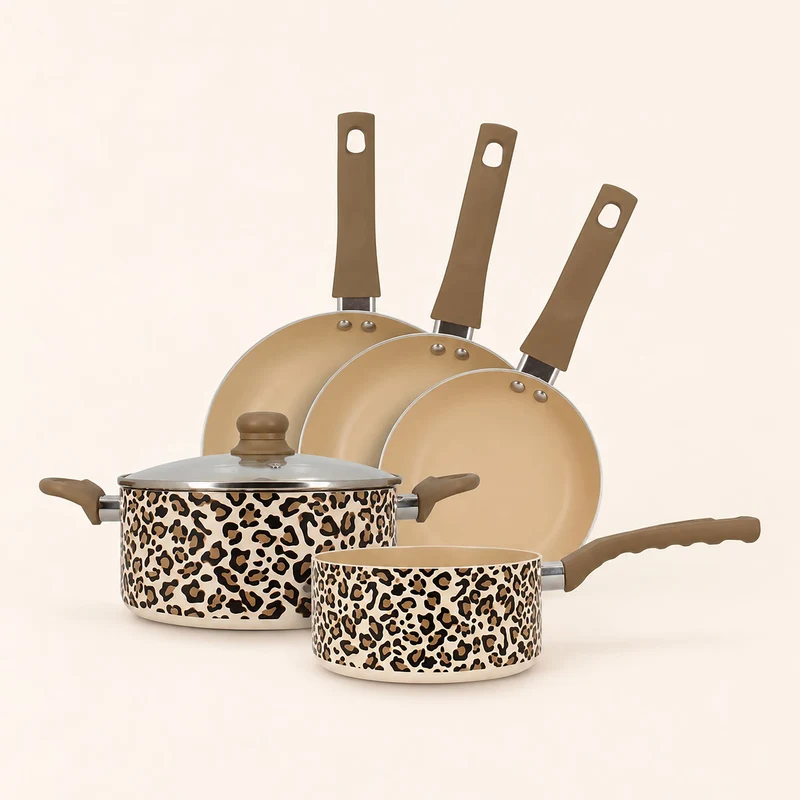 Set de 5 pièces Léopard aluminium induction marron