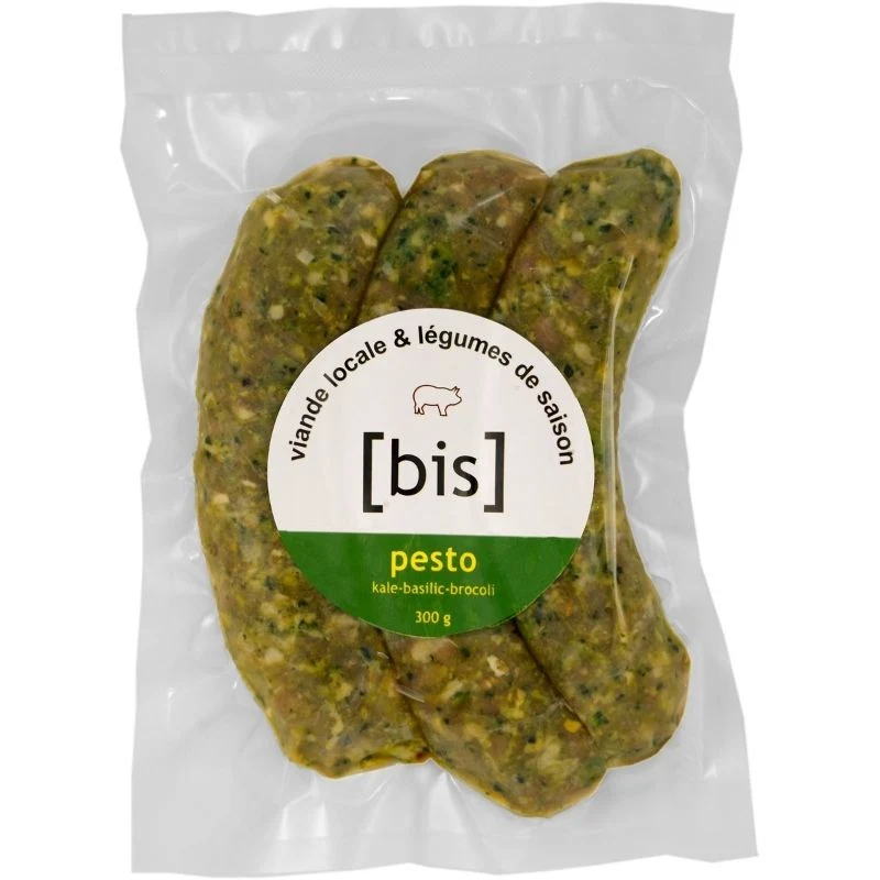 3 Saucisses de poulet, pesto kale basilic brocoli