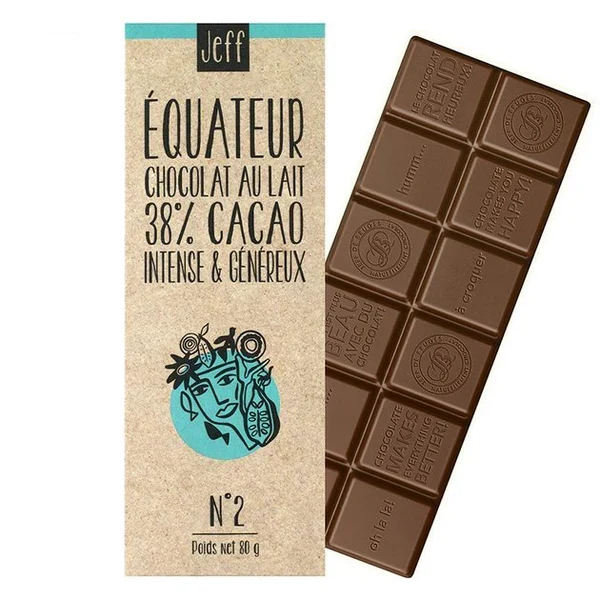 Tablette chocolat au lait 38% Équateur Jeff de Bruges (No 2)