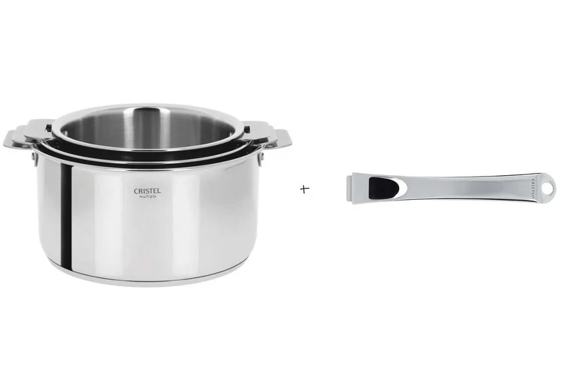 Set de 3 casseroles Cristel Casteline Amovible en inox 16 à 20cm - Poignée incluse
