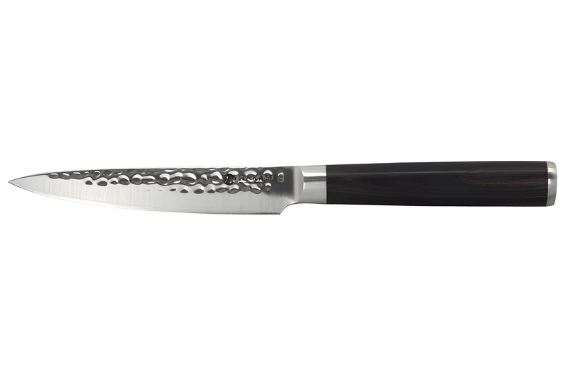 Couteau universel 12cm Hakami Sakura lame martelée et manche pakkawood marron