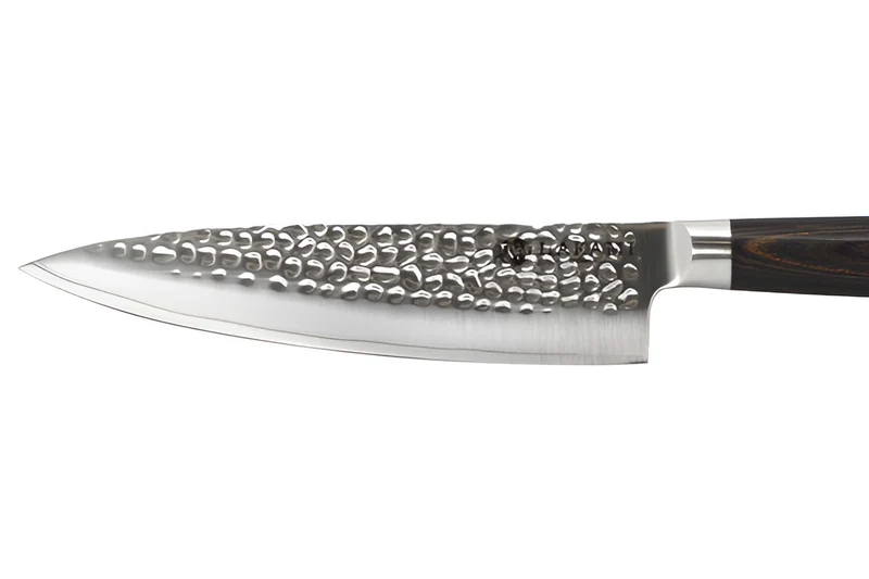 Couteau de chef 20cm Hakami Sakura lame martelée et manche pakkawood marron