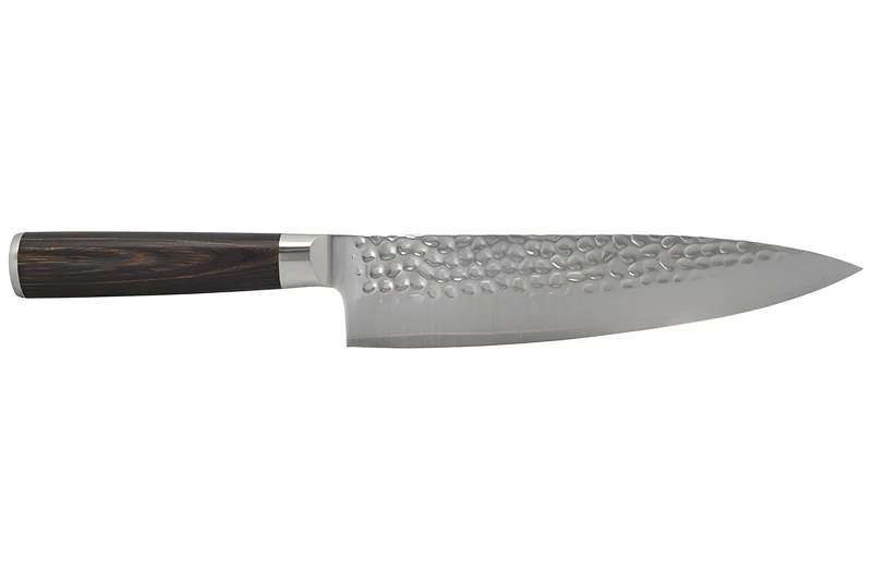 Couteau de chef 20cm Hakami Sakura lame martelée et manche pakkawood marron