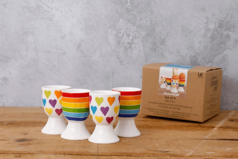 Set de 4 coquetiers KitchenCraft en porcelaine motifs arc-en-ciel