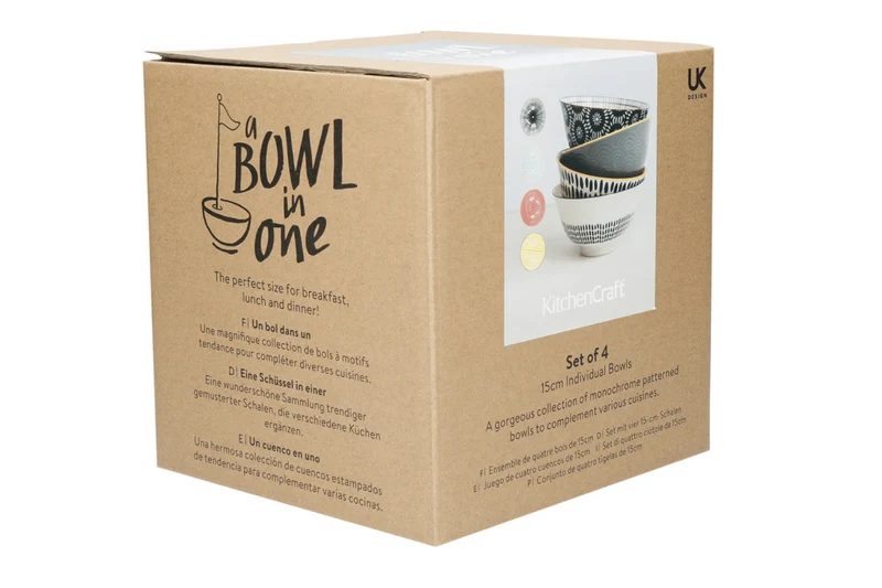Set de 4 bols KitchenCraft en céramique Monochrome design diamètre 15cm