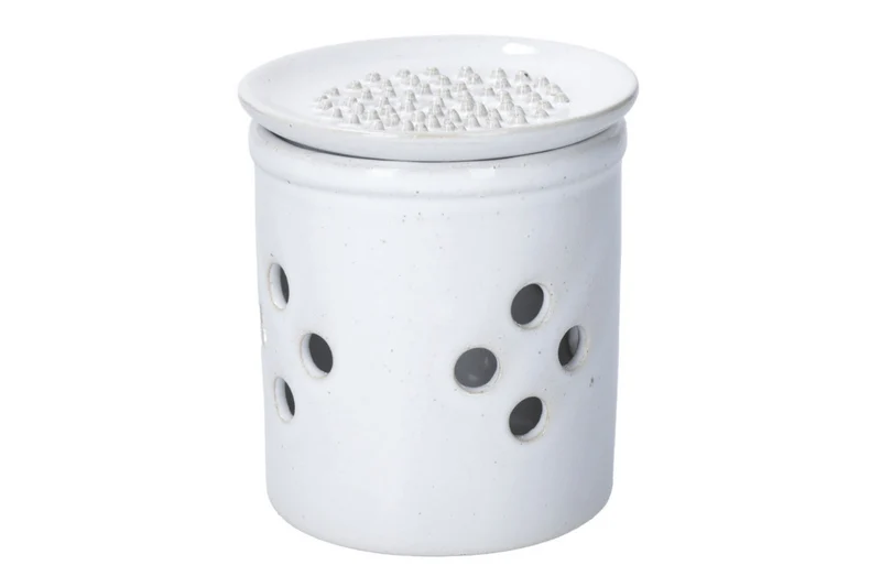 Boîte de conservation d'ails KitchenCraft Idilica en grès crème + couvercle à râpe intégrée